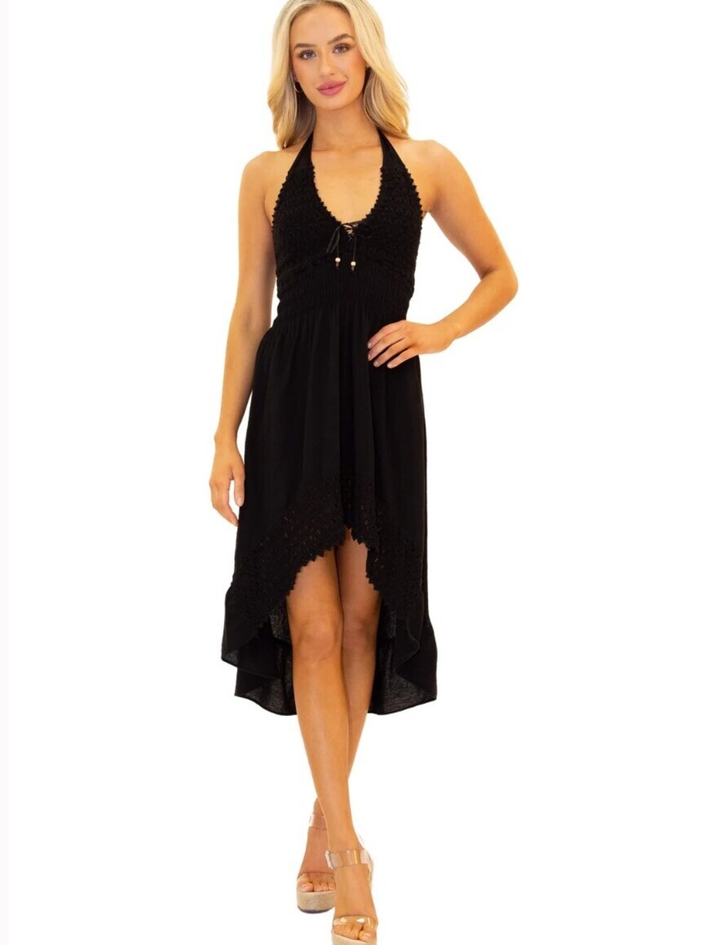 Seaspice XL 100% Peruvian Cotton Crochet NWT Hi-Low Lace Maxi Dress Boho Black